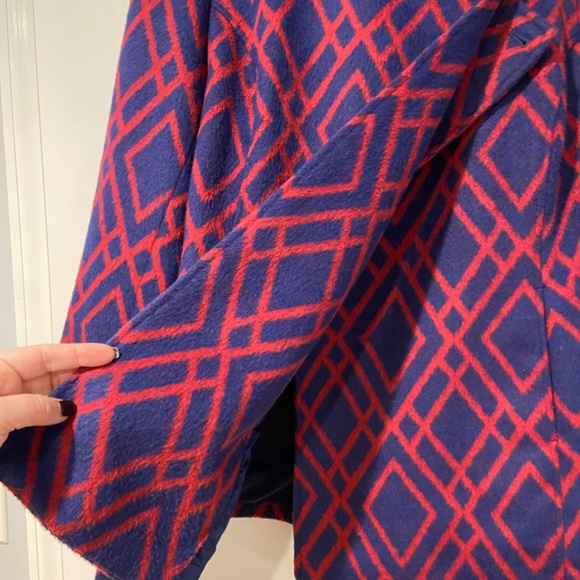 C Wonder A-Line Flare Coat – Blue and Red Diamond Pattern, Size Medium - Picture 3 of 12